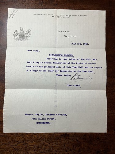1902 salford town hall letter - hall,