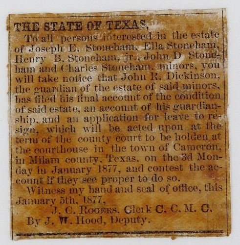 1877 texas legal - notice, milam