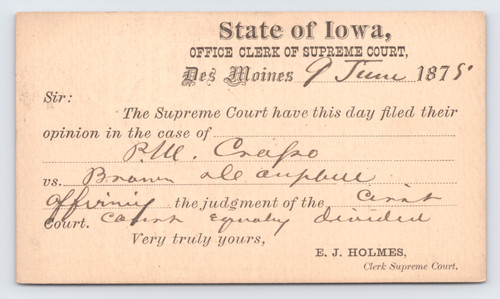 1875 iowa supreme - supreme, postal
