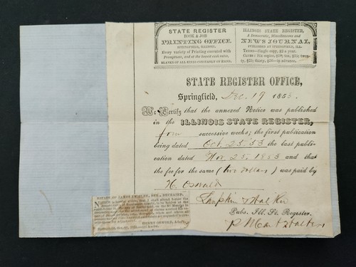1853 antique legal notice - 1853,