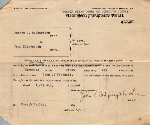 1907 notice trial monmouth - of,